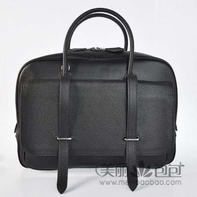 hermes爱马仕新款男士旅行公文包 38CM steven史蒂夫黑色荔枝纹 H-92116B