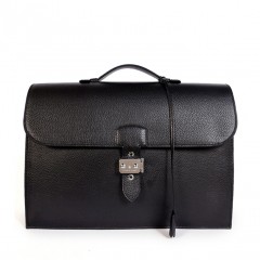hermes 38CM Sac a Depeche 黑色荔枝纹男士爱马仕公文包668BY