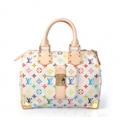 Speedy30村上隆lv包包 Monogram Multicolore浪漫白色三三彩手提包M92643W