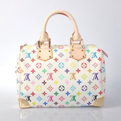 Speedy30村上隆lv包包 Monogram Multicolore浪漫白色三三彩手提包M92643W