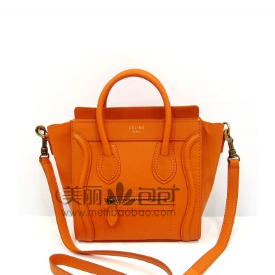 新款MINI小号celine Boston Tote笑脸包 橙色赛琳包包3308CNG