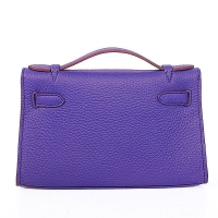 hermes Kelly 22cm紫蓝色荔纹女包 小号银扣爱马仕凯莉包