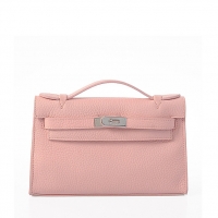 hermes Kelly 22cm浅粉色荔纹女包 小号银扣爱马仕凯莉包