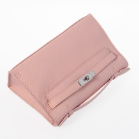 hermes Kelly 22cm浅粉色荔纹女包 小号银扣爱马仕凯莉包