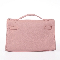 hermes Kelly 22cm浅粉色荔纹女包 小号银扣爱马仕凯莉包