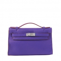 hermes Kelly 22cm紫蓝色荔纹女包 小号银扣爱马仕凯莉包