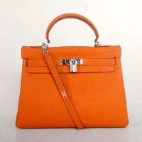 hermes kelly 原版橙色荔纹牛皮爱马仕凯莉包32-35cm