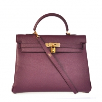 hermes kelly 原版紫色牛颈纹爱马仕凯莉包32-35cm