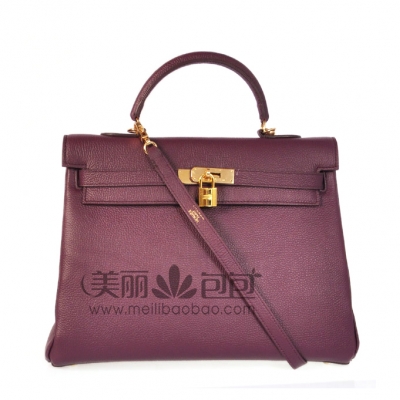 hermes kelly 原版紫色牛颈纹爱马仕凯莉包32-35cm