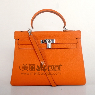 hermes kelly 原版橙色荔纹牛皮爱马仕凯莉包32-35cm