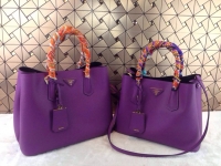 人气款紫色prada Double Bag 原版十字纹牛皮