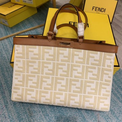 fendi Peekaboo X-Tote双面手袋 芬迪新款 刺绣花纹帆布女包