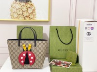 gucci kids儿童包系列新款 七星瓢虫 双G帆布tote mini菜篮子