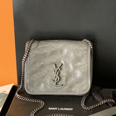 ysl niki系列女士迷你链条包 圣罗兰褶皱牛皮绗缝小方包583103