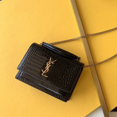 ysl sunset19鳄鱼纹学院包 圣罗兰迷你链条包533026