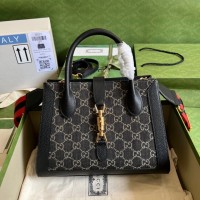 gucci jackie1961手提包 黑色牛仔tote包685129