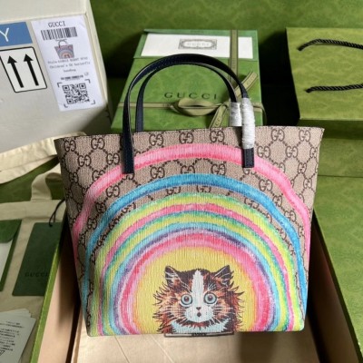 gucci mini tote包 古琦儿童包彩虹猫咪410812