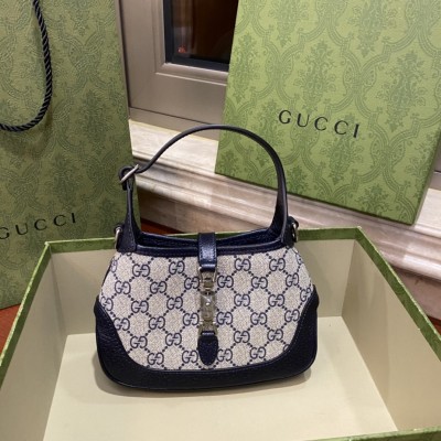 古琦深蓝色双G帆布款 gucci jackie1961迷你腋下包685127