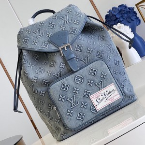 lv Montsouris牛仔双肩包 Monogram立体压纹 复古丹宁旅行背包M22534