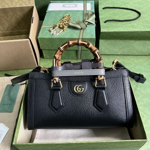 gucci diana系列女士手袋 全新小牛皮扁长款 复古竹节手提肩背包735153