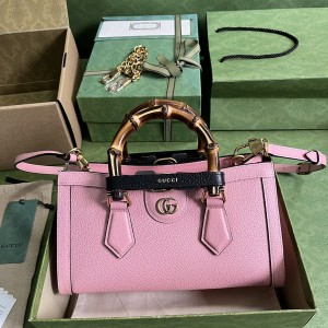 gucci diana系列女士手袋 全新小牛皮扁长款 复古竹节手提肩背包735153