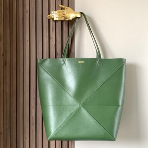 loewe Puzzle Fold tote大号手袋 全皮几何包 罗意威竖款购物袋9033