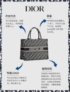 dior Oblique刺绣老花手袋 book tote 25cm小号购物袋 经典常青款