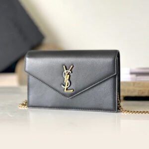 ysl lecassandre圣罗兰女士迷你链条包 黑色牛皮 三色logo woc信封手拿包743050