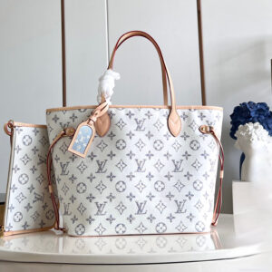 lv Nautical航海系列 Neverfull MM妈咪托特包 白色刺绣花纹M24905