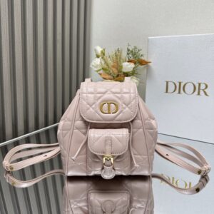 dior caro系列 女士双肩斜挎包 迪奥迷你背包 抽绳翻盖 小号 粉色羊皮藤格纹6302