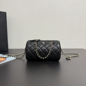 chanel 25P系列 香奈儿迷你波士顿枕头包 黑金色鱼子酱牛皮99460