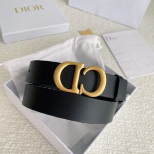 dior迪奥高人气经典款 复古金色CD标志扣 哑光黑色牛皮腰带