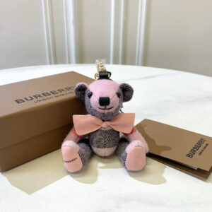 Burberry巴宝莉经典泰迪公仔玩偶 背包挂饰 粉色英伦风格纹 蝴蝶结