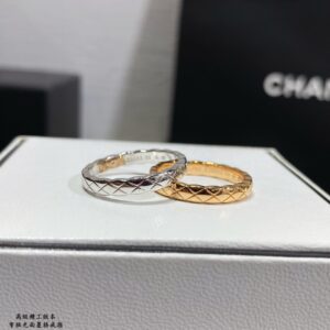 chanel香奈儿经典女士戒指 CNC精雕窄版菱格光面指环