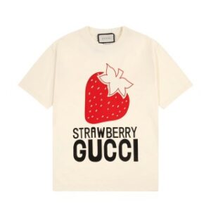 gucci Strawberry GG古琦情侣款 草莓标志印花短袖T恤 杏色