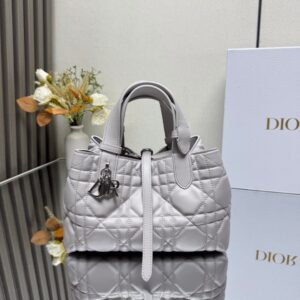 dior toujours女士手提单肩包 柔光灰色小号 柔软牛皮革藤格纹2822
