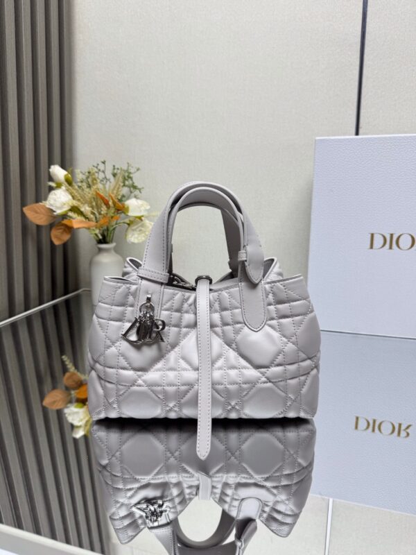 dior toujours女士手提單肩包 柔光灰色小號 柔軟牛皮革藤格紋2822