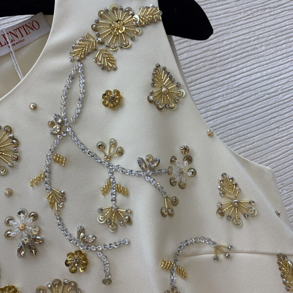 VALENTINO華倫天奴高定禮服裙 重工刺繡花枝串珠 修身無袖背心連衣裙