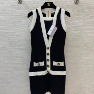 BALMAIN巴爾曼 2025夏季新款黑色撞色針織連衣裙 - Image 6