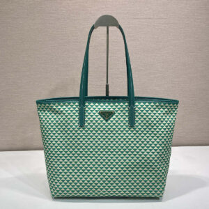 prada Tessuto Triangulum tote女士托特包 普拉达三角形印花 绿色帆布购物袋1BD552
