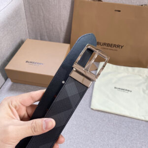 burberry巴宝莉男士腰带 经典银色针扣 英伦风格纹皮带 灰色
