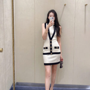 BALMAIN巴爾曼 2025夏季新款黑色撞色針織連衣裙 - Image 13
