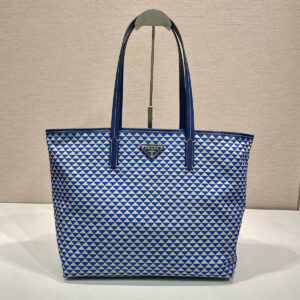 prada Tessuto Triangulum tote女士托特包 普拉达蓝色三角形印花帆布购物袋1BD552