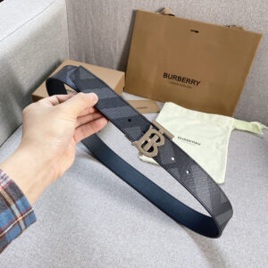 burberry巴宝莉男士腰带 TB标志扣 英伦风格纹皮带 黑色