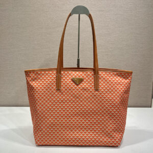 prada Tessuto Triangulum tote女士托特包 普拉达三角形印花 橙色帆布购物袋1BD552