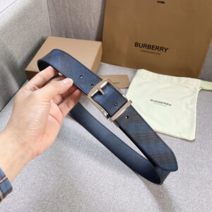burberry巴宝莉男士腰带 经典银色针扣 英伦风格纹皮带 蓝色