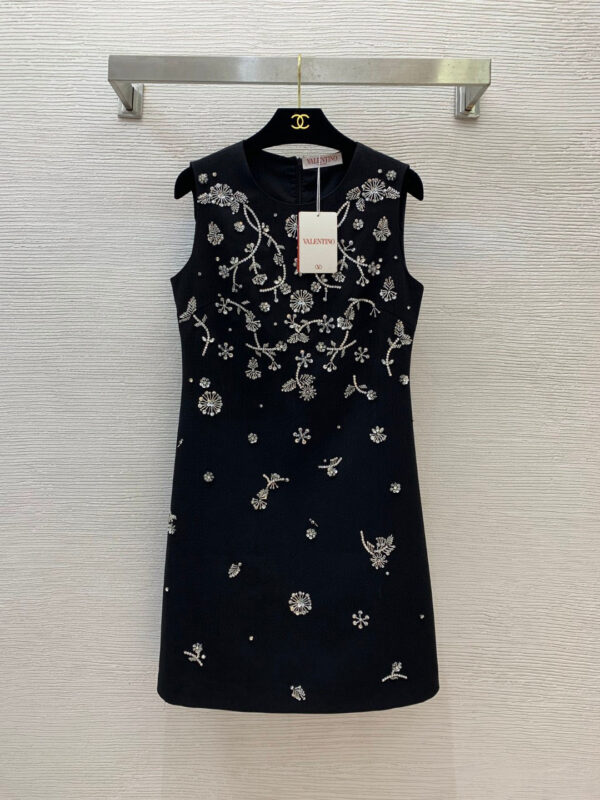 VALENTINO華倫天奴高定禮服裙 重工刺繡花枝串珠 修身無袖背心連衣裙