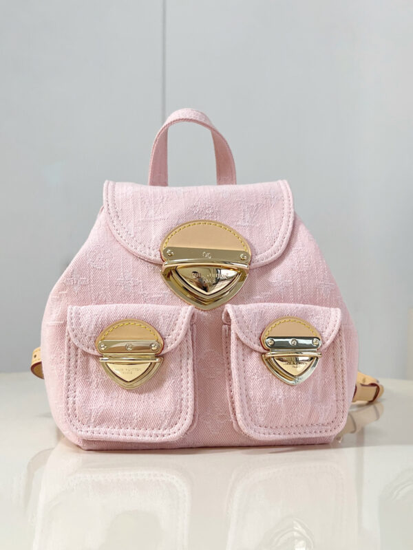 lv Venice甜美少女風復古背包 Monogram Denim淺粉色丹寧雙肩包M13031