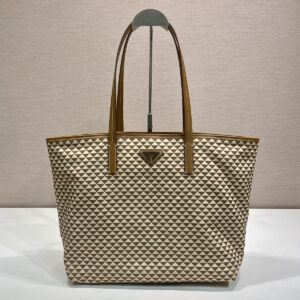prada Tessuto Triangulum tote女士托特包 普拉达三角形印花 棕色帆布购物袋1BD552
