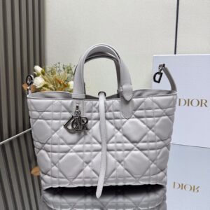 dior toujours女士手提单肩包 柔光灰色中号 柔软牛皮革藤格纹2821